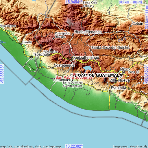Topographic map of San Pablo Jocopilas