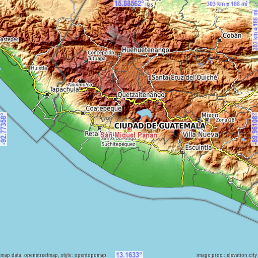 Topographic map of San Miguel Panán