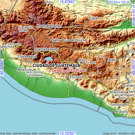 Topographic map of San Miguel Dueñas