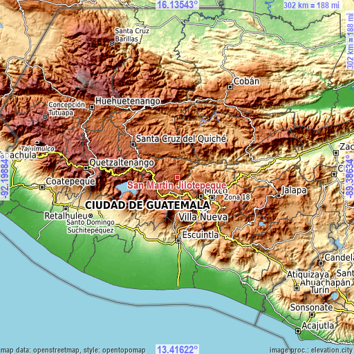 Topographic map of San Martín Jilotepeque