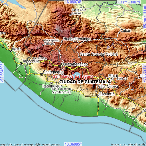 Topographic map of San Marcos La Laguna