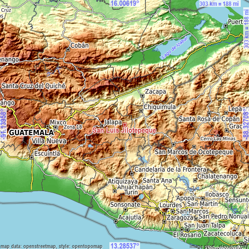 Topographic map of San Luis Jilotepeque
