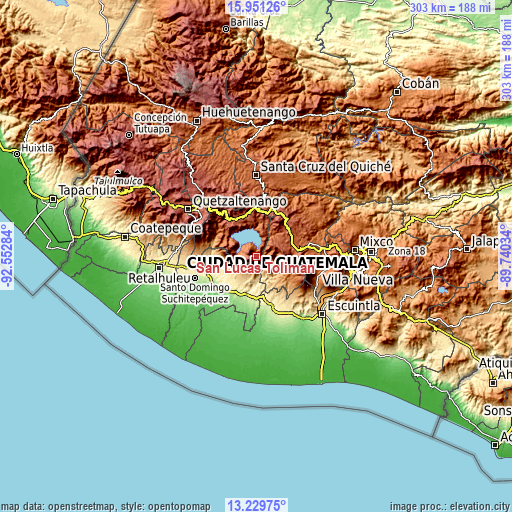 Topographic map of San Lucas Tolimán