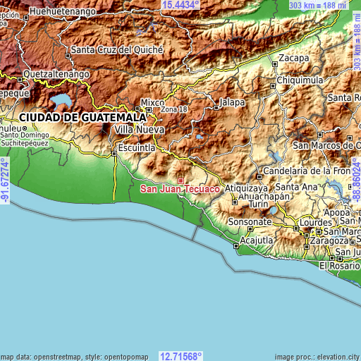 Topographic map of San Juan Tecuaco