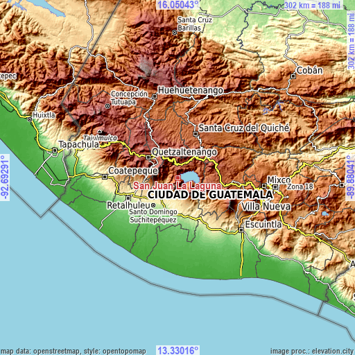 Topographic map of San Juan La Laguna