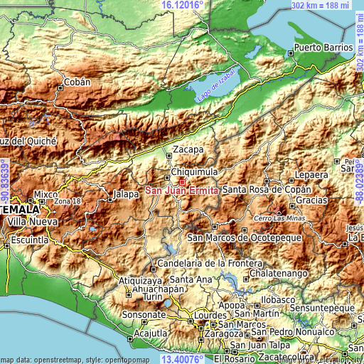 Topographic map of San Juan Ermita