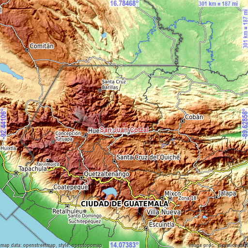 Topographic map of San Juan Cotzal