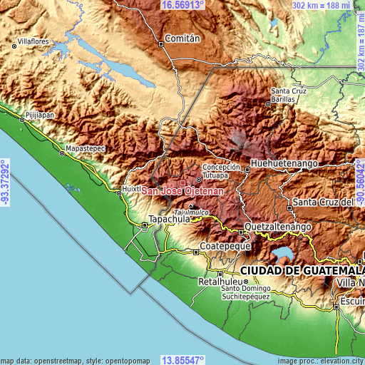 Topographic map of San José Ojetenán