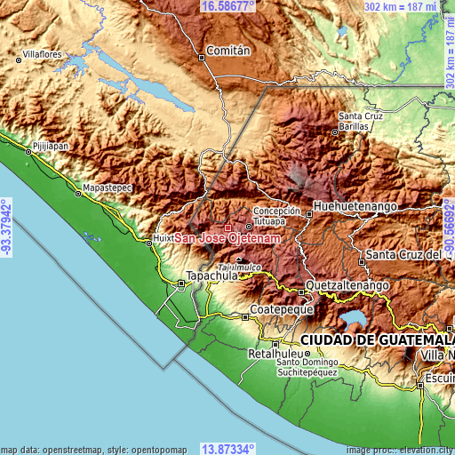 Topographic map of San José Ojetenam