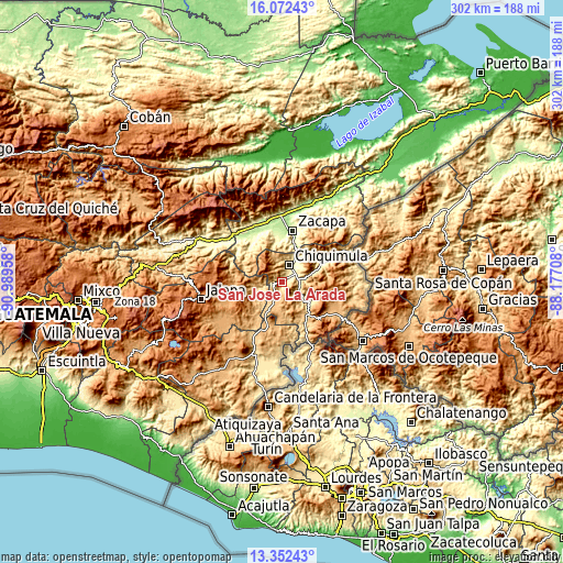 Topographic map of San José La Arada
