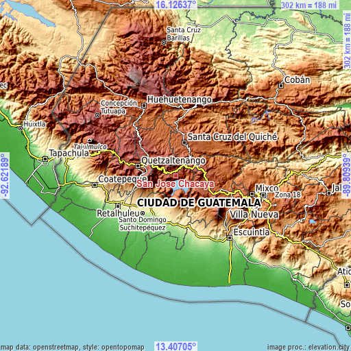 Topographic map of San José Chacayá