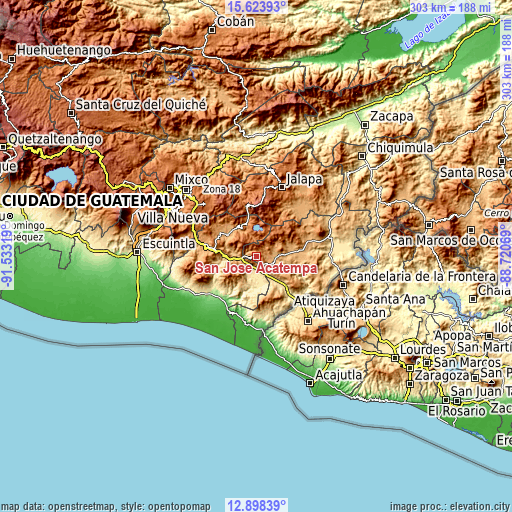 Topographic map of San José Acatempa