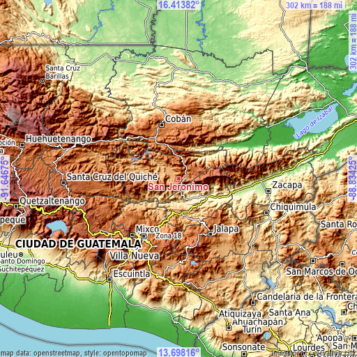 Topographic map of San Jerónimo