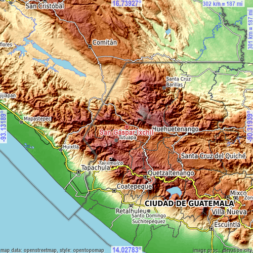 Topographic map of San Gaspar Ixchil