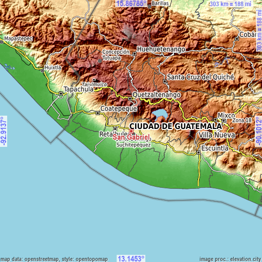 Topographic map of San Gabriel