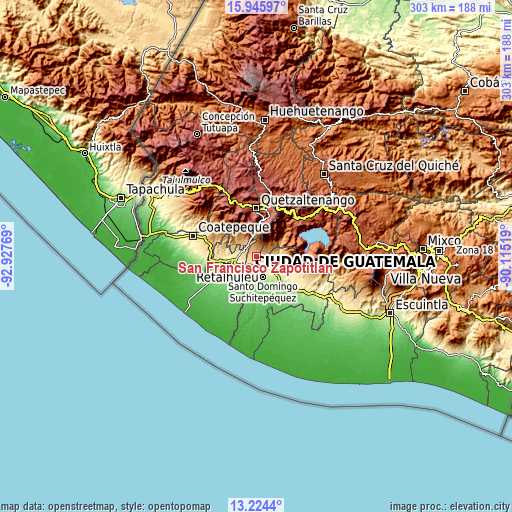 Topographic map of San Francisco Zapotitlán