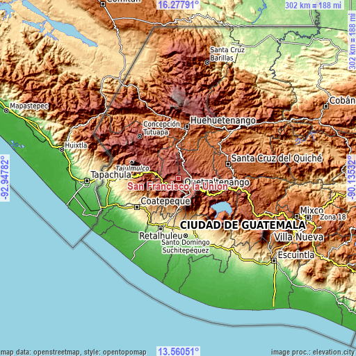 Topographic map of San Francisco la Unión