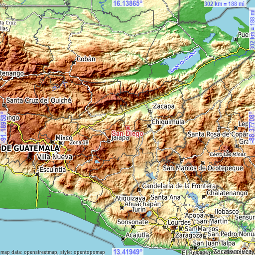 Topographic map of San Diego