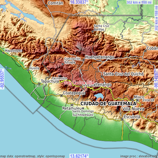 Topographic map of San Carlos Sija