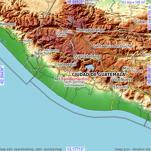 Topographic map of San Bernardino