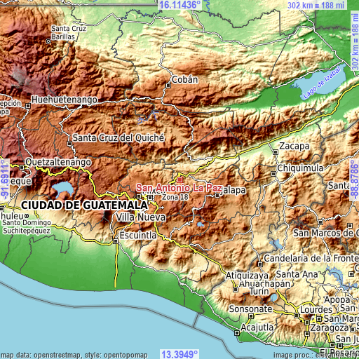 Topographic map of San Antonio La Paz