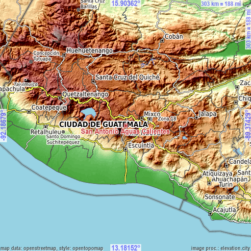 Topographic map of San Antonio Aguas Calientes