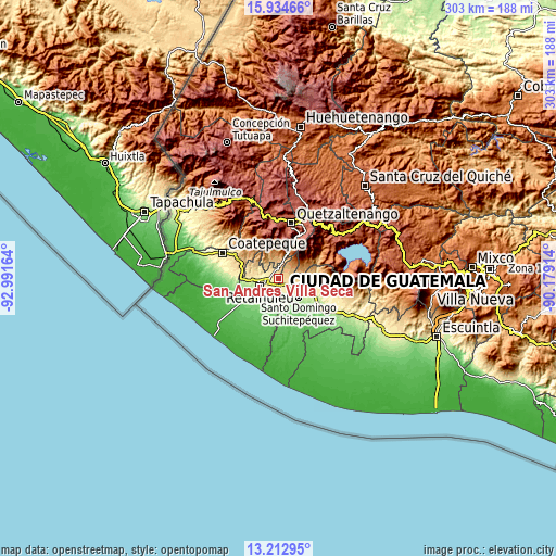 Topographic map of San Andrés Villa Seca