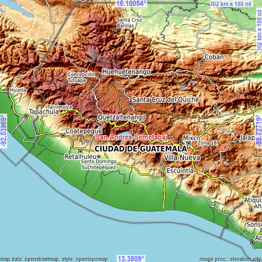 Topographic map of San Andrés Semetabaj