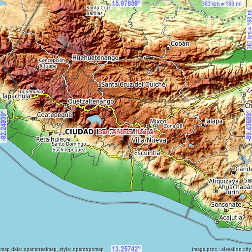 Topographic map of San Andrés Itzapa