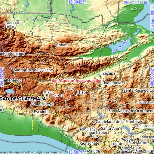 Topographic map of San Agustín Acasaguastlán
