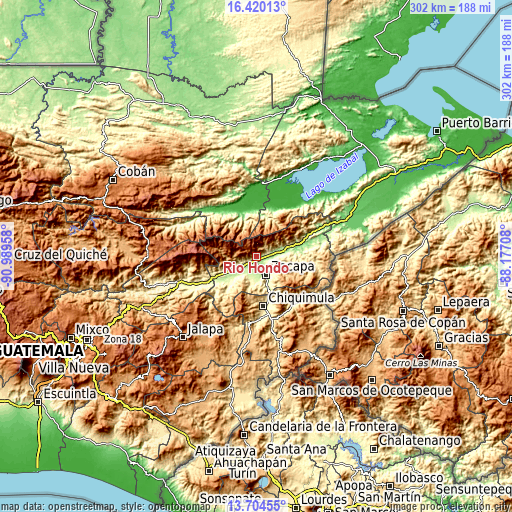 Topographic map of Río Hondo