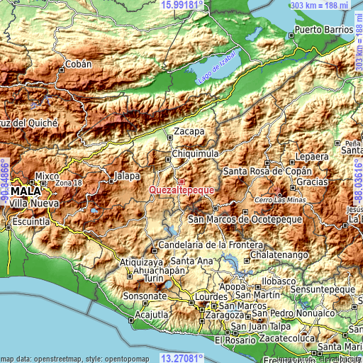 Topographic map of Quezaltepeque