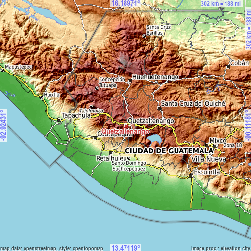 Topographic map of Quetzaltenango