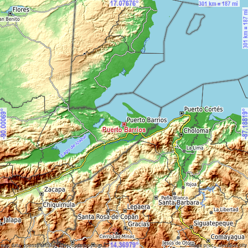 Topographic map of Puerto Barrios
