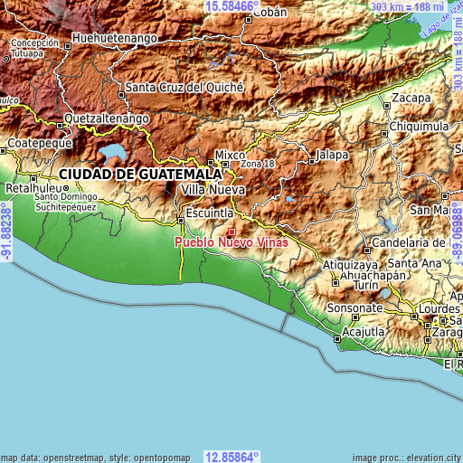 Topographic map of Pueblo Nuevo Viñas