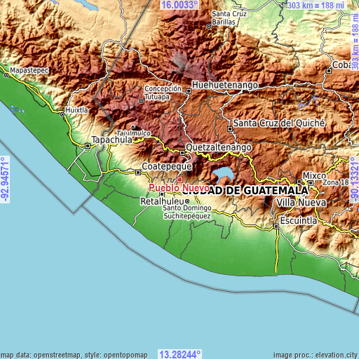 Topographic map of Pueblo Nuevo