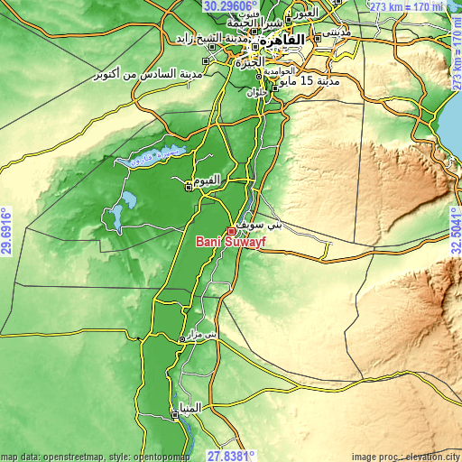 Topographic map of Banī Suwayf