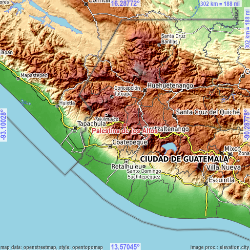 Topographic map of Palestina de los Altos