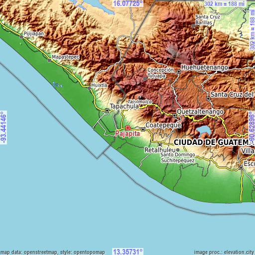 Topographic map of Pajapita