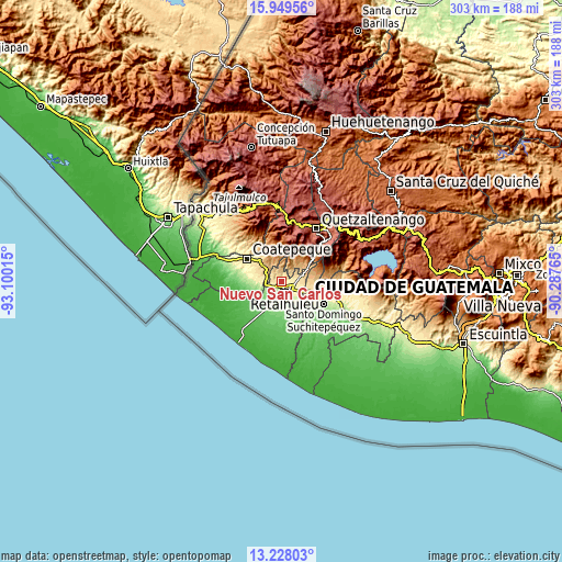 Topographic map of Nuevo San Carlos