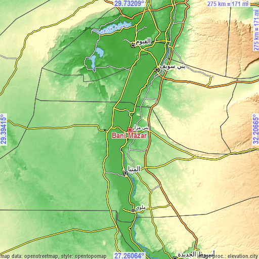 Topographic map of Banī Mazār