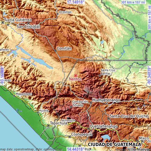 Topographic map of Nentón