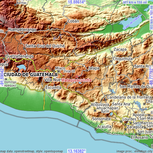 Topographic map of Mataquescuintla