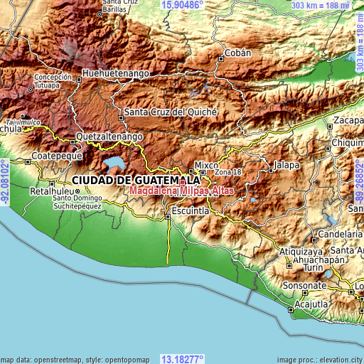 Topographic map of Magdalena Milpas Altas