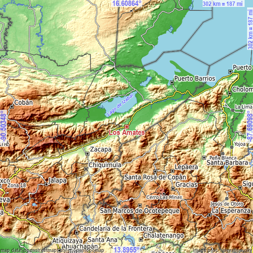 Topographic map of Los Amates
