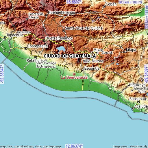 Topographic map of La Democracia