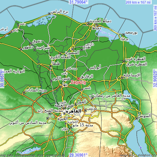 Topographic map of Zagazig