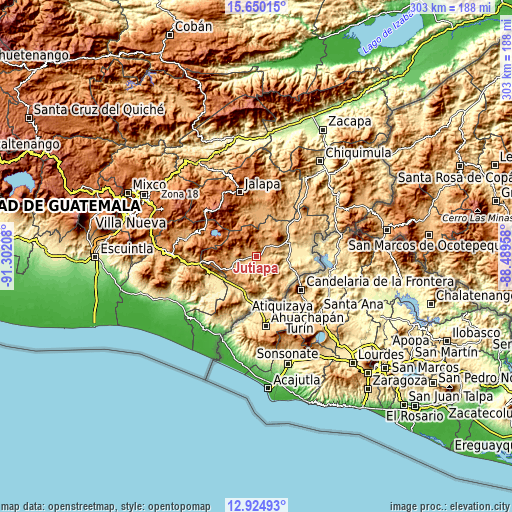 Topographic map of Jutiapa