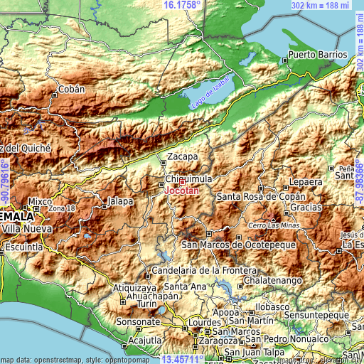 Topographic map of Jocotán