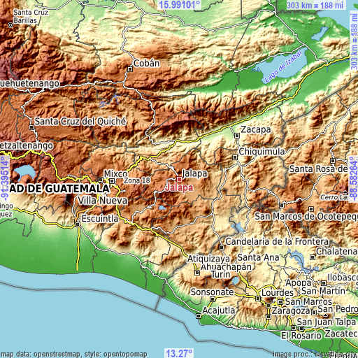 Topographic map of Jalapa